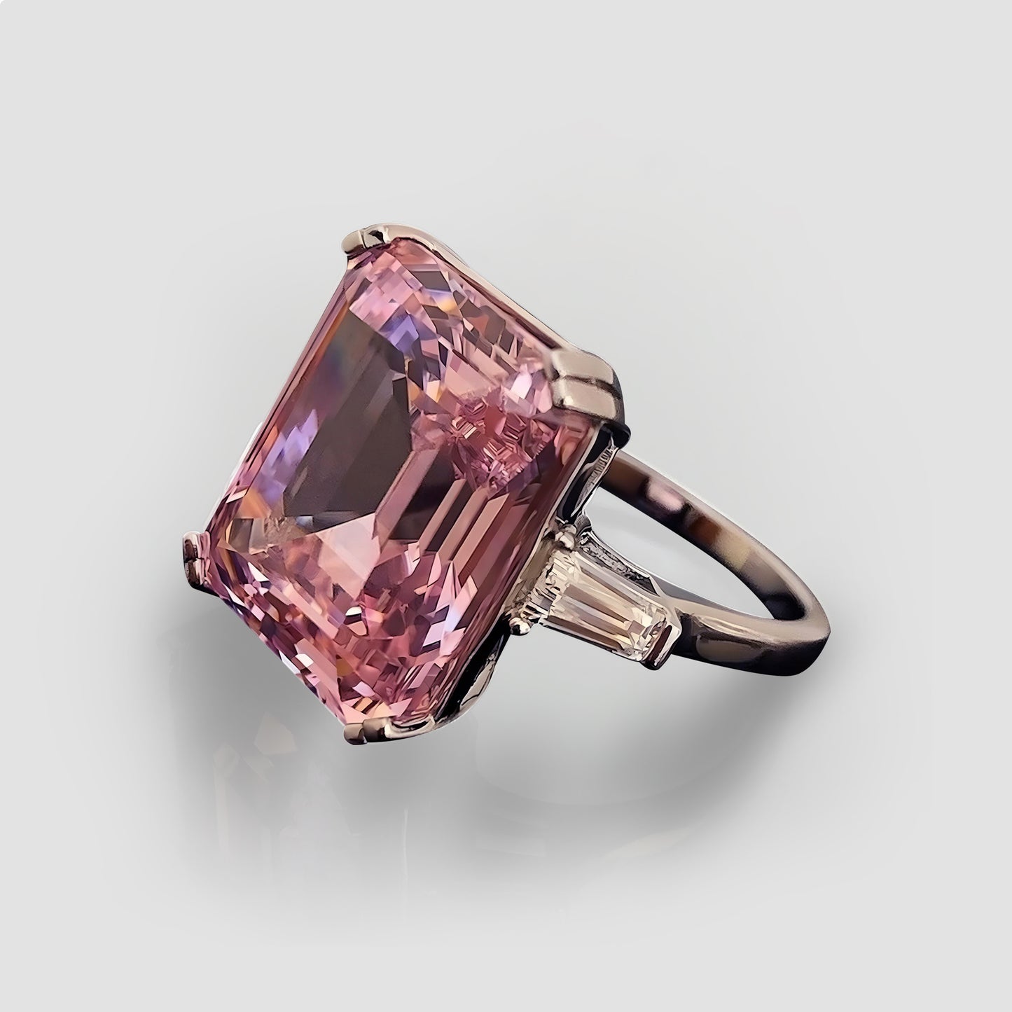 18k Yellow Gold Natural Certified 7.25 Carat Pink Sapphire Emerald Cut Gemstone Handmade Engagement Ring Mother's day gift