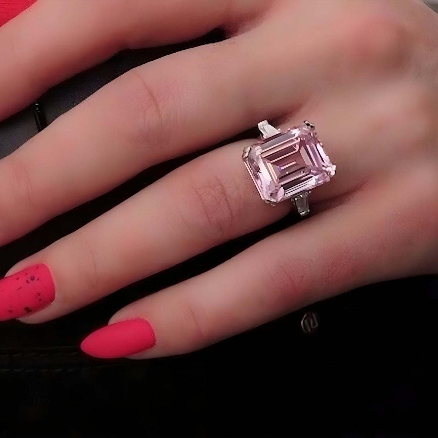 18k Yellow Gold Natural Certified 7.25 Carat Pink Sapphire Emerald Cut Gemstone Handmade Engagement Ring Mother's day gift