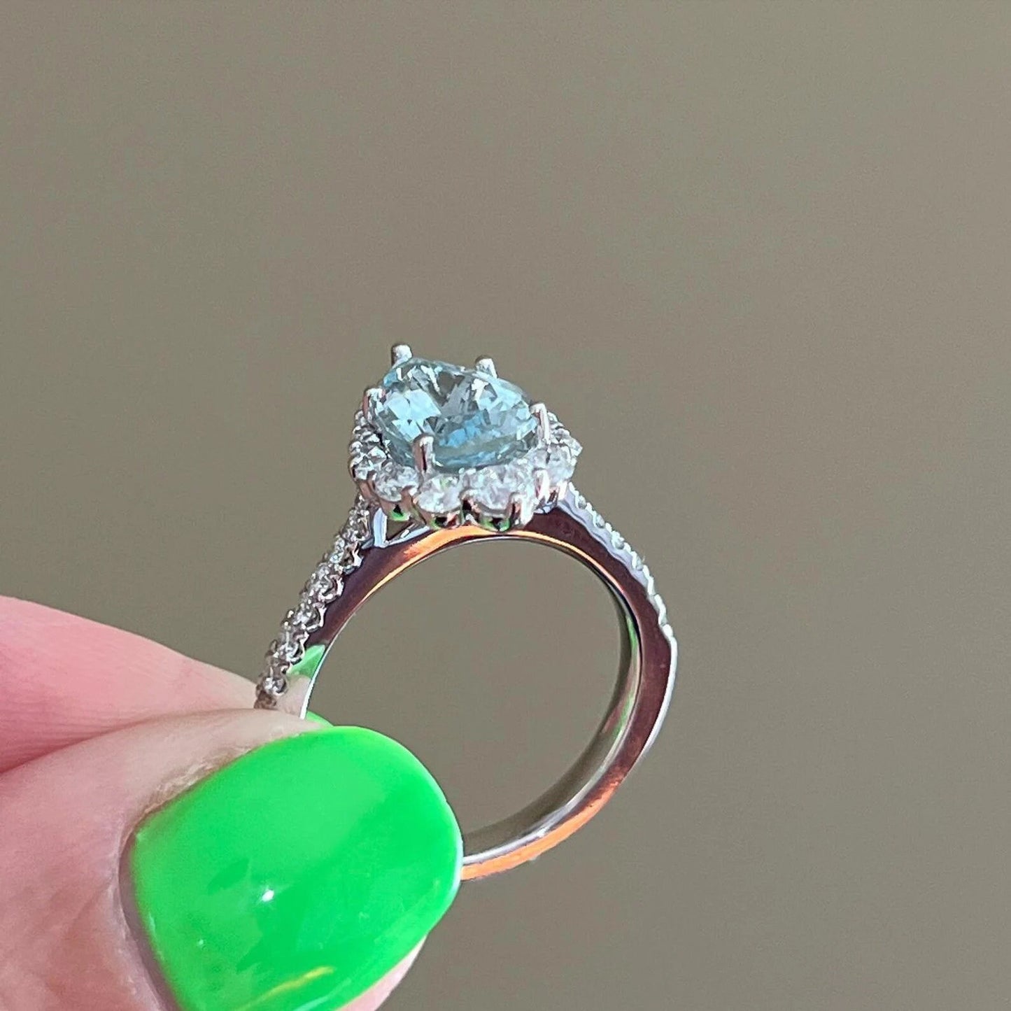 18k White Gold Aquamarine Santa Maria Ring Engagement Ring Statement Ring For Love