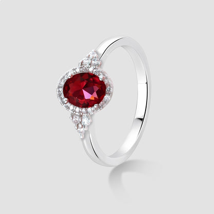 18k White Gold Oval Cut Ruby Ring with Halo, Art Deco Ring for Woman, Anniversary Gift, Birthday Gift, Valentine's Day Gift