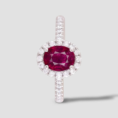 IGI Certified No Heat 2.1 Ct Vivid Blood Red Ruby & D VS1 Diamond Halo Ring 18K White Gold Ring Gift For Love