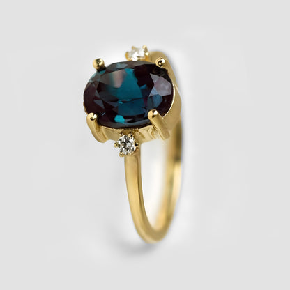 925 Sterling Silver Blue Alexandrite/ Gold Plated Ring , Oval Shape Alexandrite Ring Anniversary Gift For Love