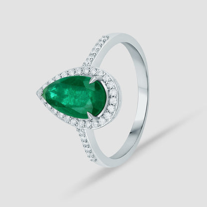 Natural Certified Emerald and Diamonds Princess Diana Ring 18K White Gold Engagement Ring, Unique Gold Ring For Love