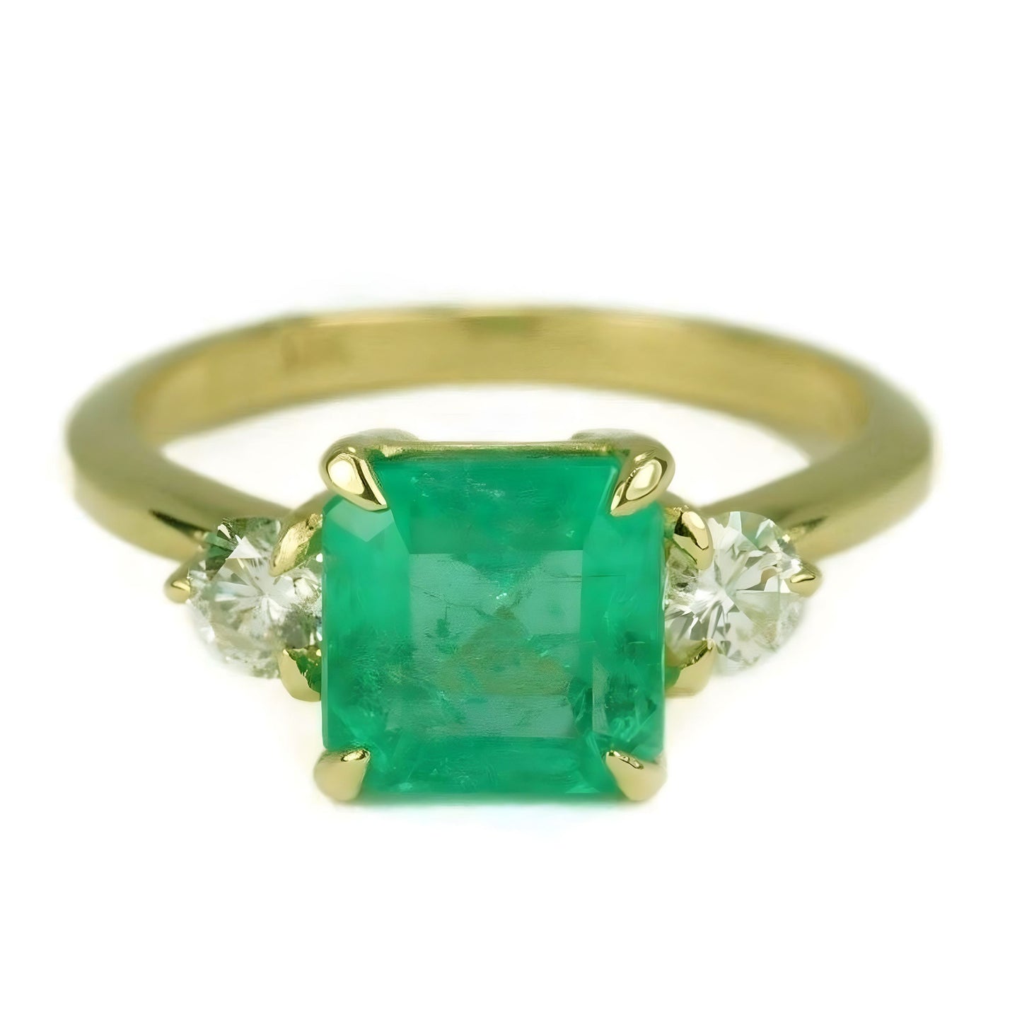 Genuine Natural Certified Green Emerald Solitaire 5.25 Carat Stone 925 Sterling Silver Ring yellow Plated Ring