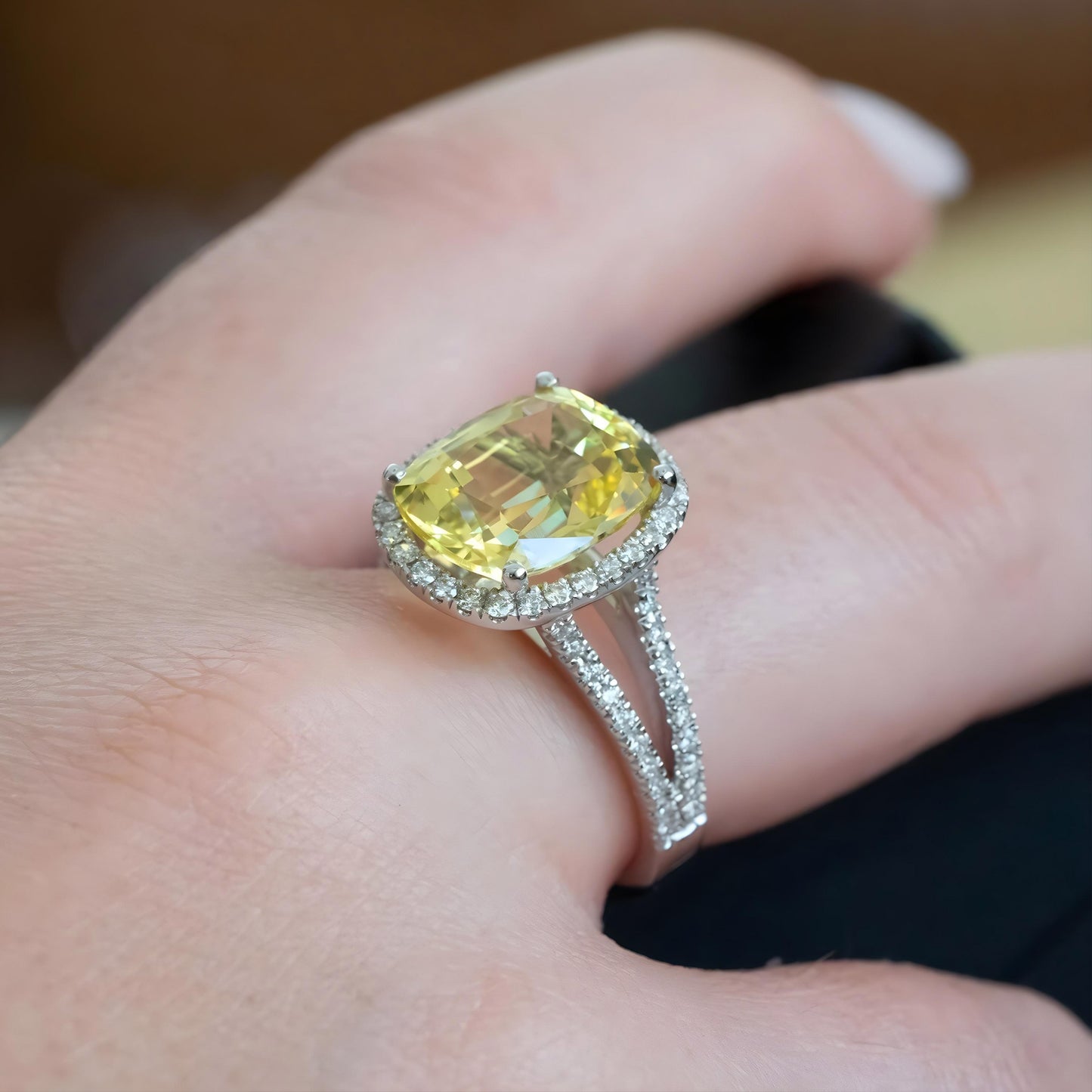 6.50 carat yellow sapphire engagement ring, large gemstone engagement ring, Yellow sapphire diamond ring Gift For Love