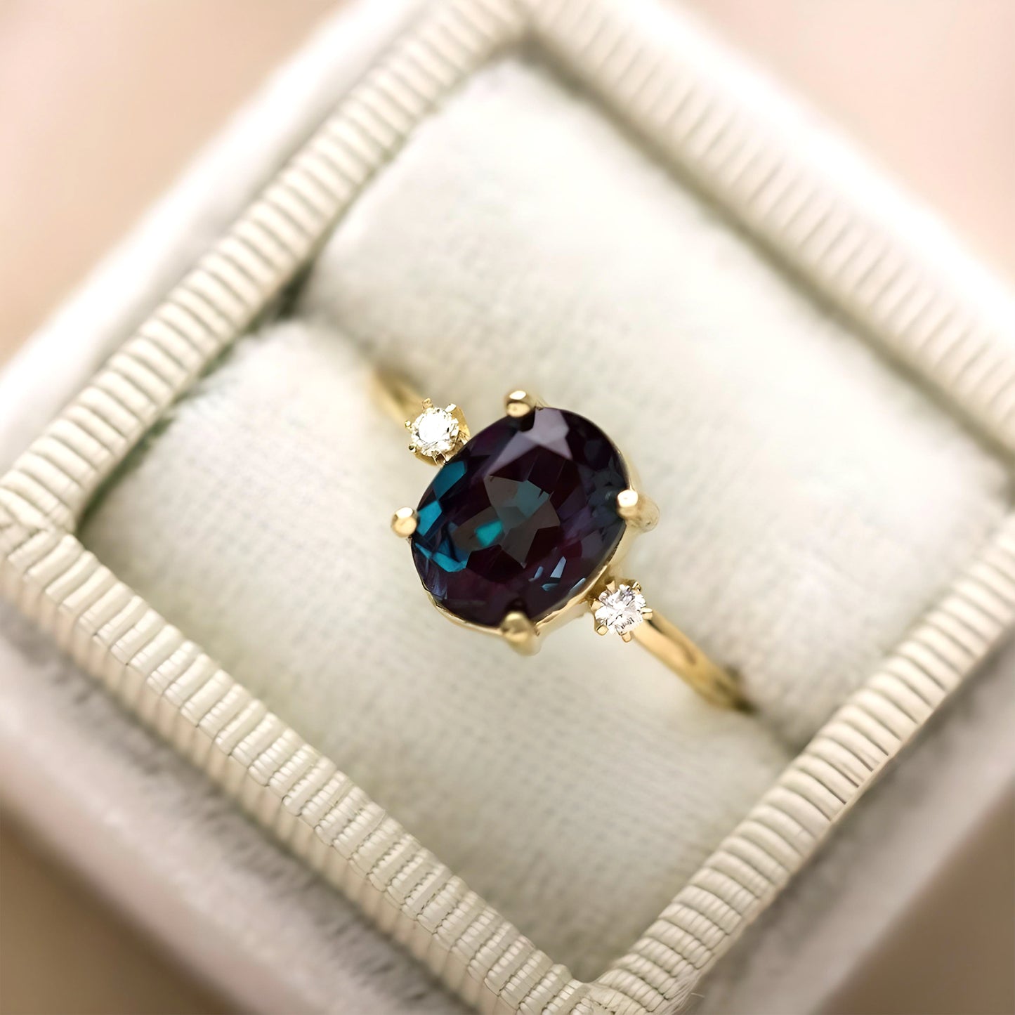 925 Sterling Silver Blue Alexandrite/ Gold Plated Ring , Oval Shape Alexandrite Ring Anniversary Gift For Love