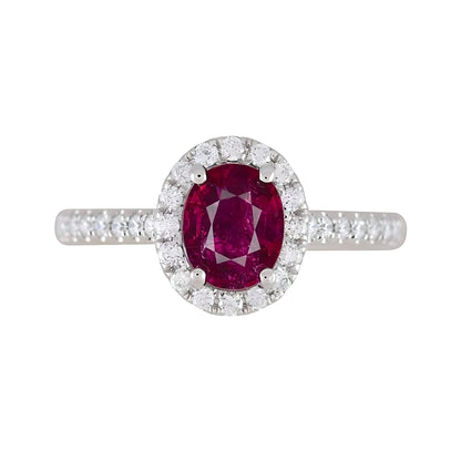 IGI Certified No Heat 2.1 Ct Vivid Blood Red Ruby & D VS1 Diamond Halo Ring 18K White Gold Ring Gift For Love