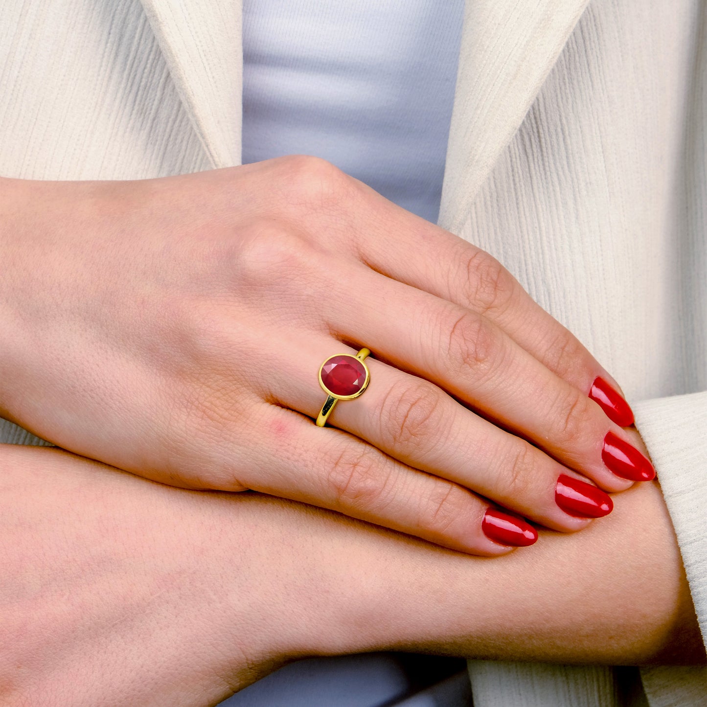 925 Sterling Silver Gold Plated Ruby Dainty Baguette Stacking Ring, Simple Ruby Ring, Thin Ring, Delicate Ring Valentine Gift for Her