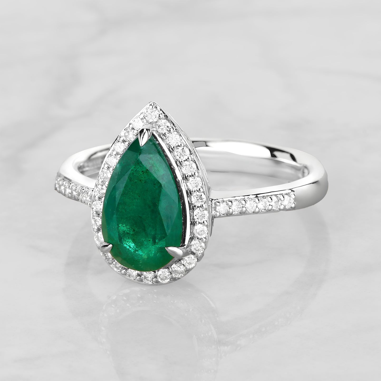 Natural Certified Emerald and Diamonds Princess Diana Ring 18K White Gold Engagement Ring, Unique Gold Ring For Love