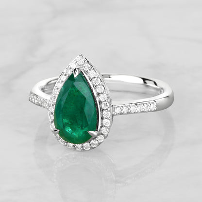 Natural Certified Emerald and Diamonds Princess Diana Ring 18K White Gold Engagement Ring, Unique Gold Ring For Love