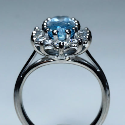 Certified Vintage 18k White Gold Blue Aquamarine Engagement Ring Anniversary Gift For Love