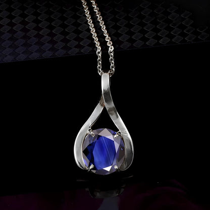 925 Sterling Silver Blue Sapphire Necklace ·Birthday Gift for Her ·September Birthstone Necklace ·Blue Sapphire Pendant, Valentine Gift