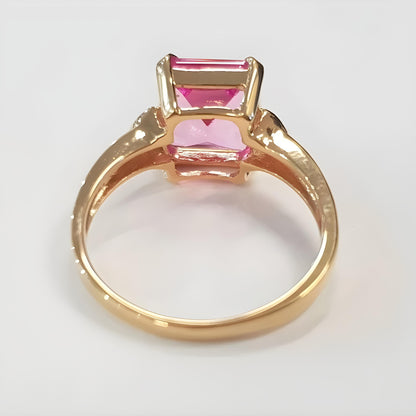 14k Yellow Gold Ring Natural Pink Sapphire & Diamond Engagement Ring For Love