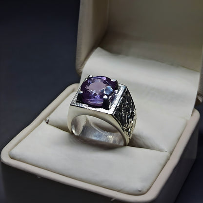 925 Sterling Silver Natural Color Changing Alexandrite Ring Certified gemstone Handmade Ring For Gift