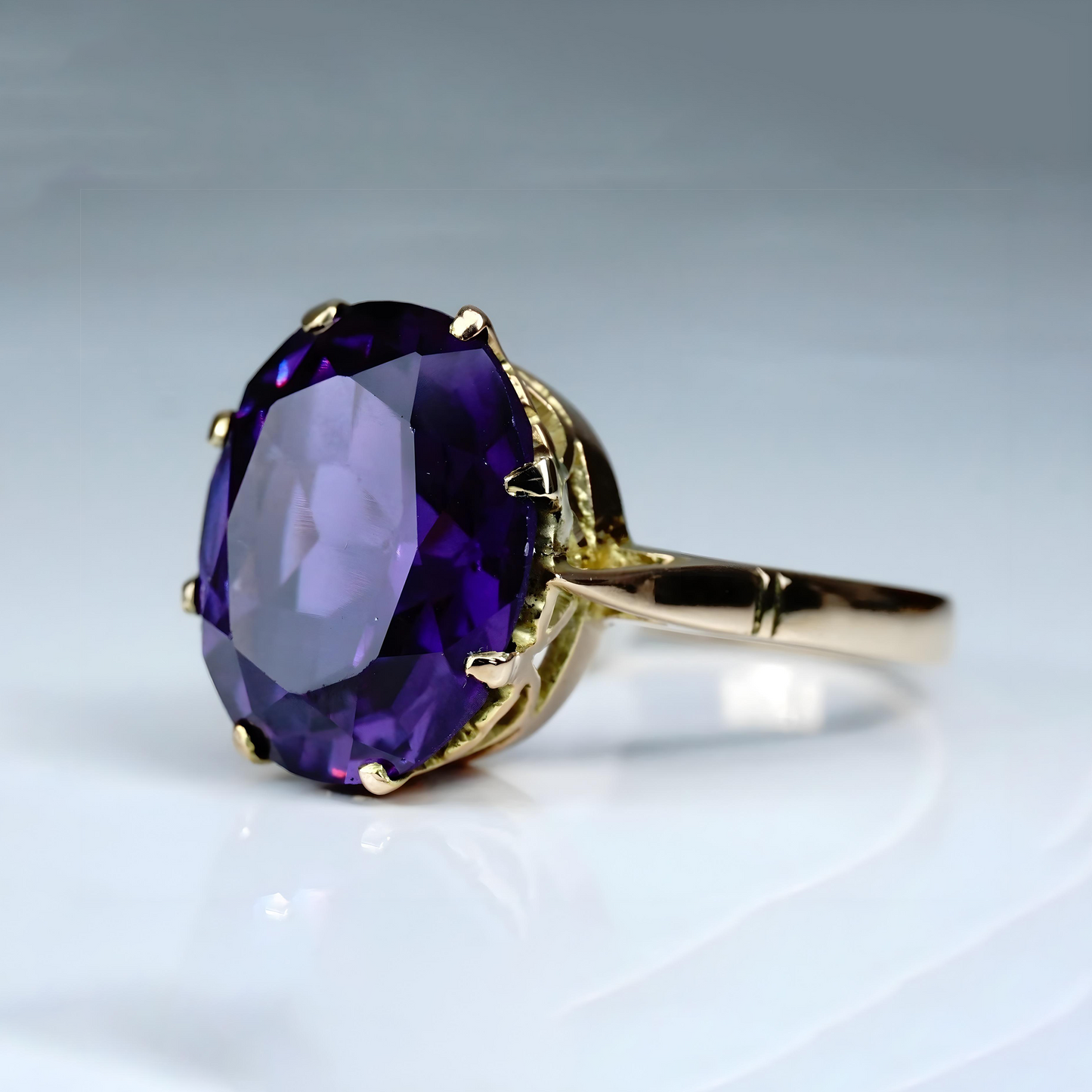 Vintage Mid Century 14k Yellow Gold Purple Sapphire Ring Engagement Ring Anniversary Gift For Love