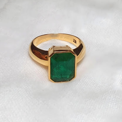 22k Solid Gold Emerald stone ring, Heavy Men's Emerald band Natural Emerald Gemstone Ring For Gift