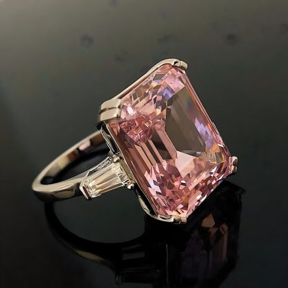 18k Yellow Gold Natural Certified 7.25 Carat Pink Sapphire Emerald Cut Gemstone Handmade  Engagement Ring Mother's day gift