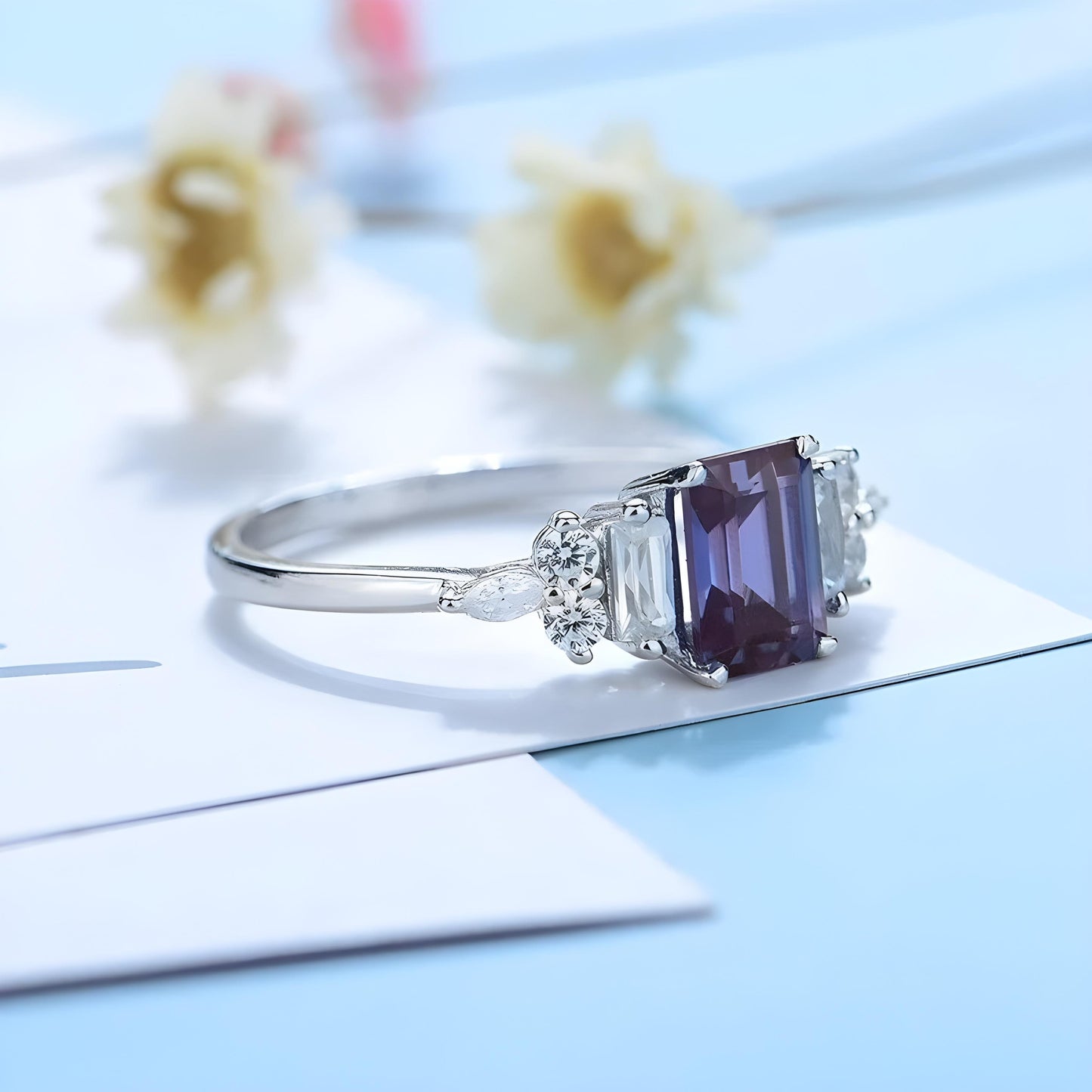 14k White Gold Natural Alexandrite Ring 5.25 Carat Alexandrite Ring Anniversary Ring Wedding Gift For Love