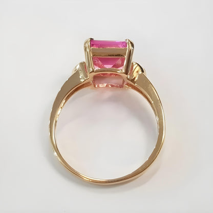 14k Yellow Gold Ring Natural Pink Sapphire & Diamond Engagement Ring For Love