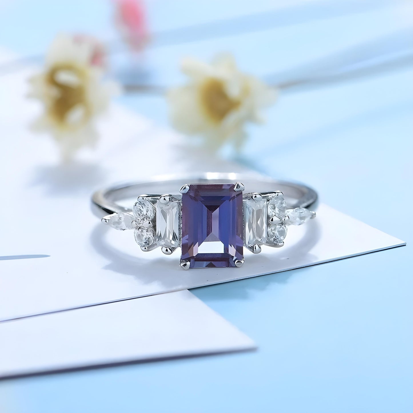 14k White Gold Natural Alexandrite Ring 5.25 Carat Alexandrite Ring Anniversary Ring Wedding Gift For Love