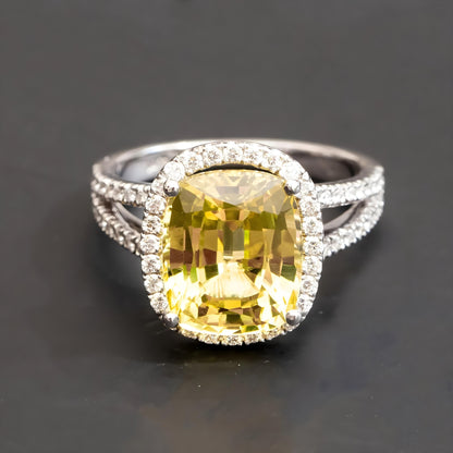 6.50 carat yellow sapphire engagement ring, large gemstone engagement ring, Yellow sapphire diamond ring Gift For Love