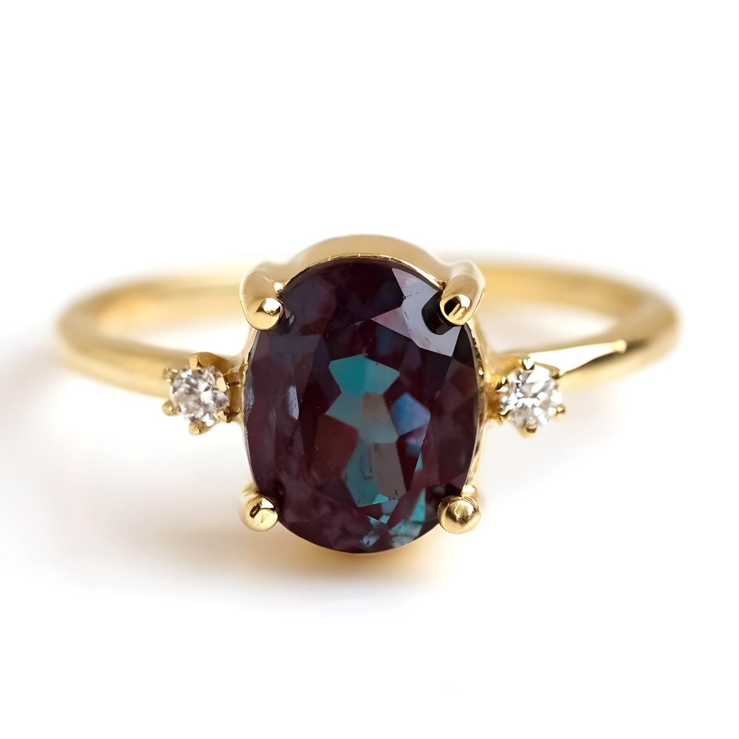 925 Sterling Silver Blue Alexandrite/ Gold Plated Ring , Oval Shape Alexandrite Ring Anniversary Gift For Love