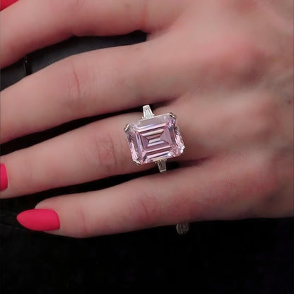 18k Yellow Gold Natural Certified 7.25 Carat Pink Sapphire Emerald Cut Gemstone Handmade  Engagement Ring Mother's day gift