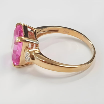 14k Yellow Gold Ring Natural Pink Sapphire & Diamond Engagement Ring For Love