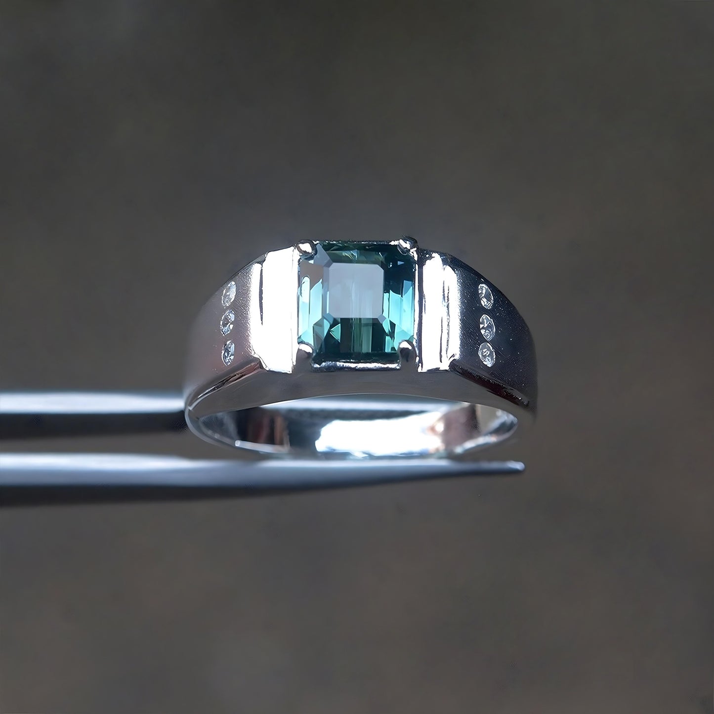 4.25 ct Natural Octagon Untreated Green Tourmaline Silver Ring Anniversary Gift