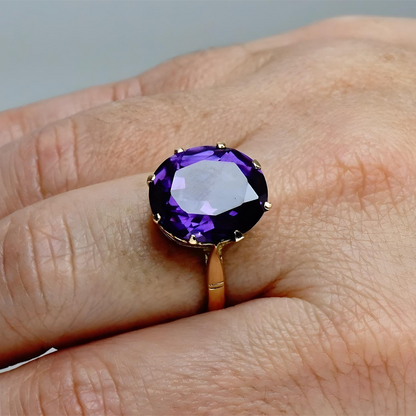 Vintage Mid Century 14k Yellow Gold Purple Sapphire Ring Engagement Ring Anniversary Gift For Love