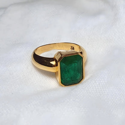 22k Solid Gold Emerald stone ring, Heavy Men's Emerald band Natural Emerald Gemstone Ring For Gift