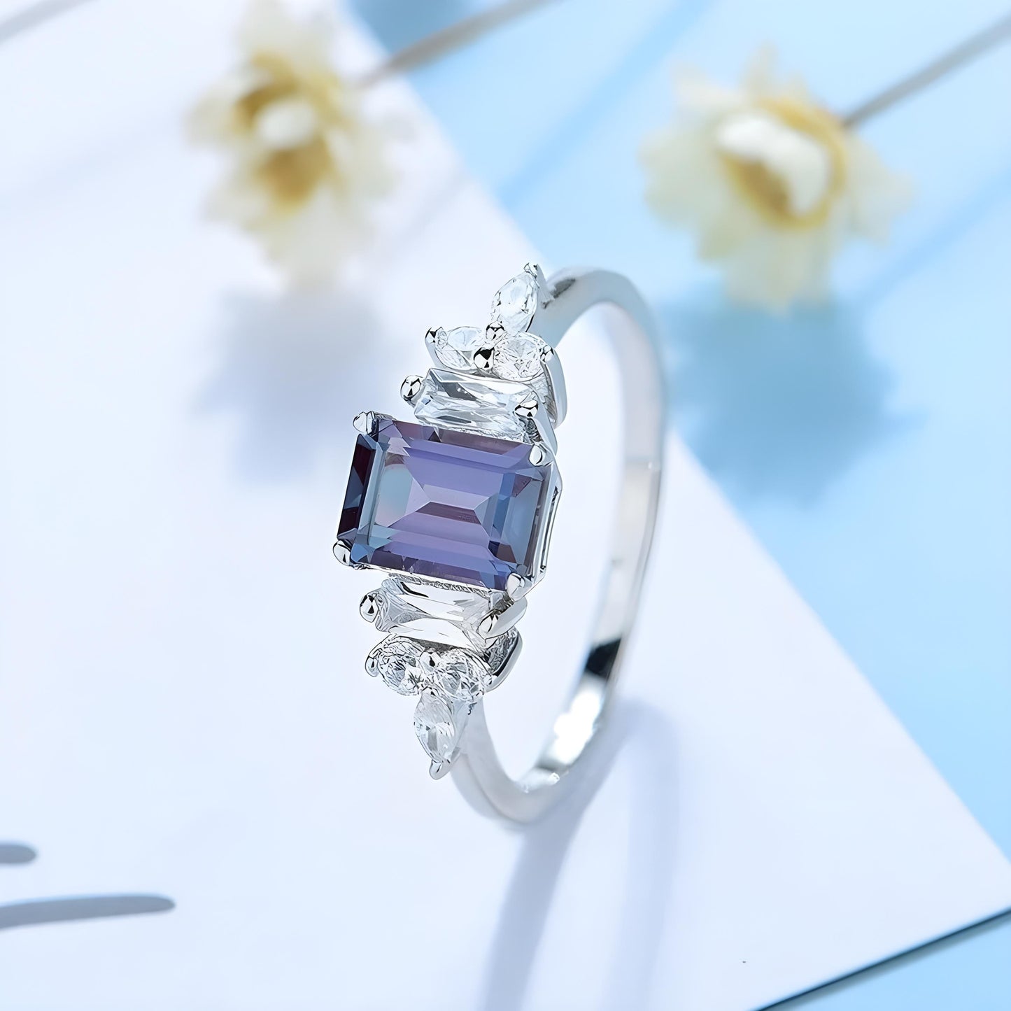 14k White Gold Natural Alexandrite Ring 5.25 Carat Alexandrite Ring Anniversary Ring Wedding Gift For Love