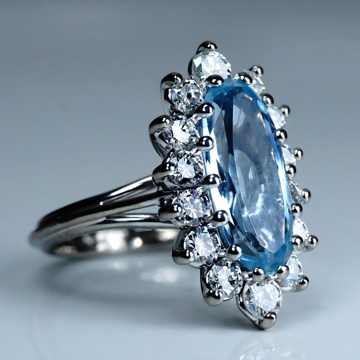 Certified Vintage 18k White Gold Blue Aquamarine Engagement Ring Anniversary Gift For Love