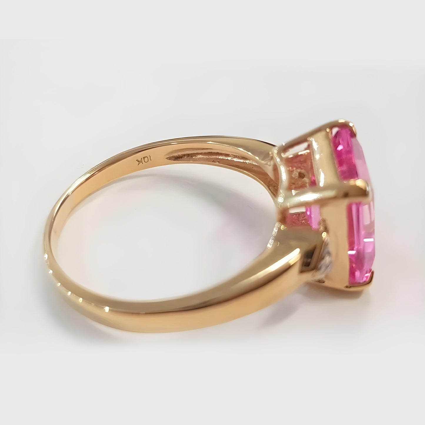 14k Yellow Gold Ring Natural Pink Sapphire & Diamond Engagement Ring For Love