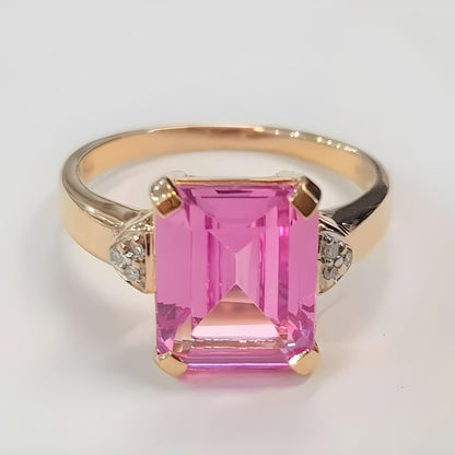 14k Yellow Gold Ring Natural Pink Sapphire & Diamond Engagement Ring For Love