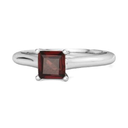 Genuine natural garnet ring square cut wedding ring solid sterling silver January birthstone , Valentine Gift , Mother Day Gift for Her