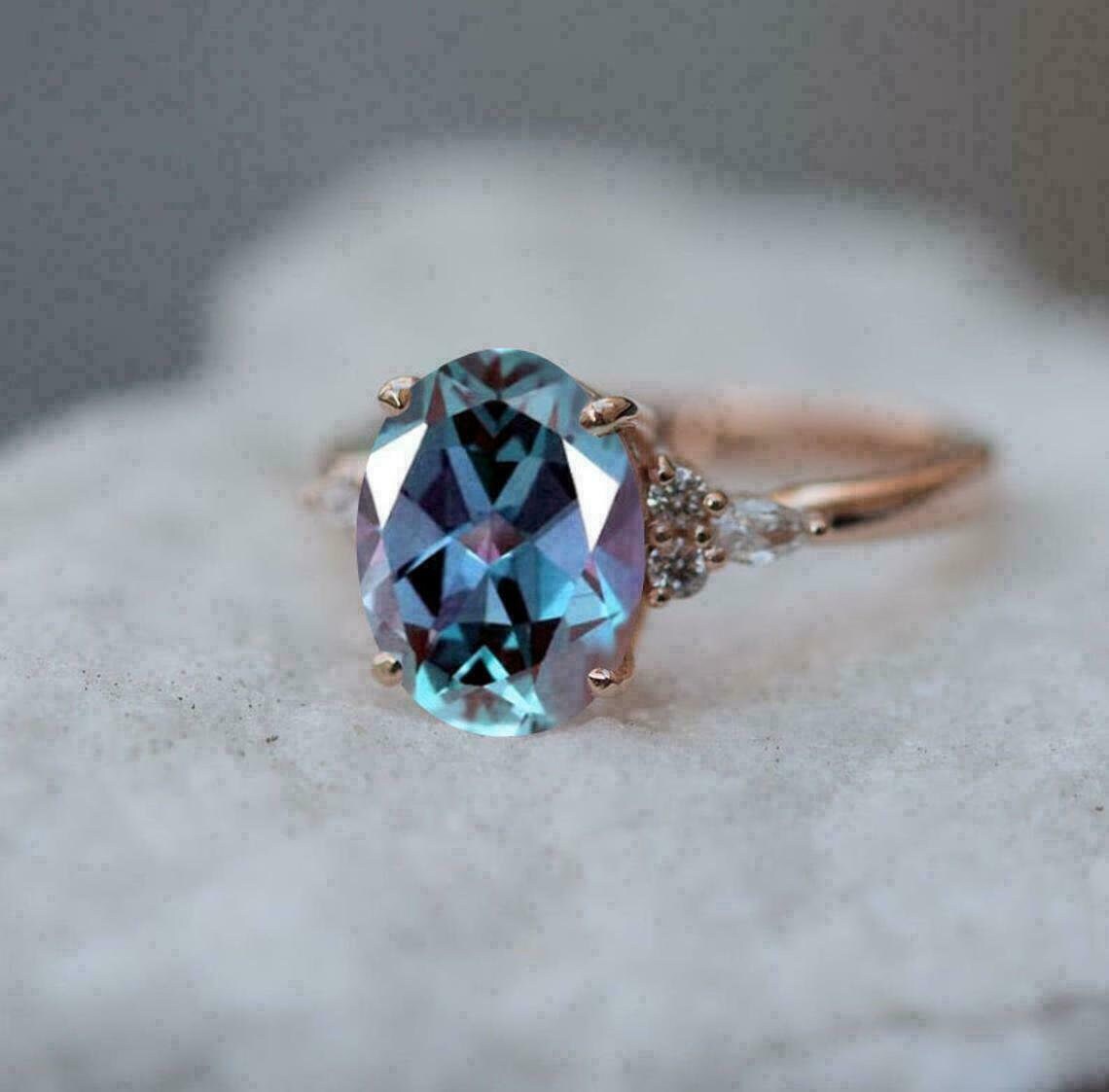 Alexandrite Engagement ring | Round cut rose gold wedding ring | Diamond/Moissanite ring | Prong set wedding ring | Valentine Gift ring