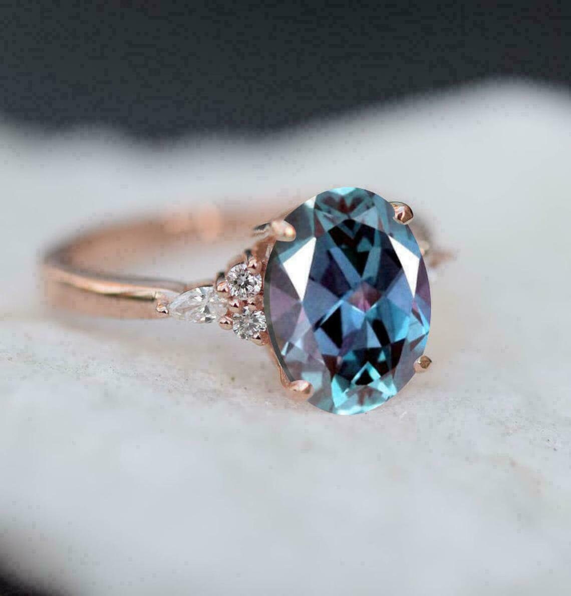 Alexandrite Engagement ring | Round cut rose gold wedding ring | Diamond/Moissanite ring | Prong set wedding ring | Valentine Gift ring