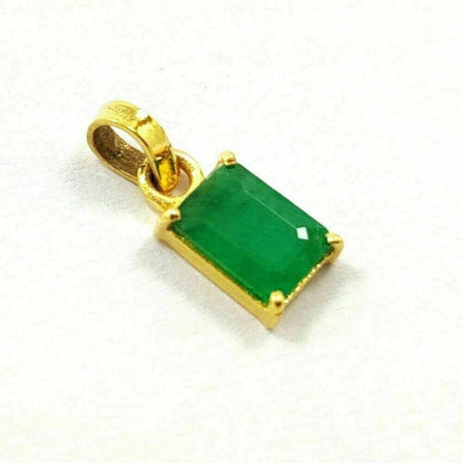 Natural Emerald Solitaire Pendant Gold Plated Jewelry Christmas Gift , Anniversary Gift Birthday Valentine's Day Gift for Women/Girls