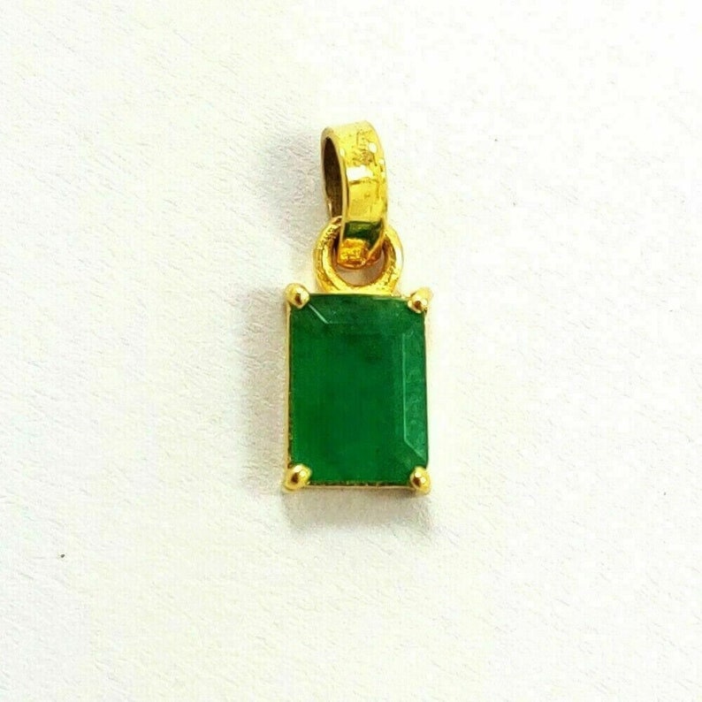 Natural Emerald Solitaire Pendant Gold Plated Jewelry Christmas Gift , Anniversary Gift Birthday Valentine's Day Gift for Women/Girls