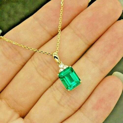 Natural Emerald Solitaire Pendant  Gold Plated 925 Sterling Silver Jewelry Diwali  Anniversary Gift Birthday Valentine Gift for Women/Girls