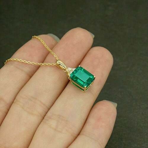 Natural Emerald Solitaire Pendant  Gold Plated 925 Sterling Silver Jewelry Diwali  Anniversary Gift Birthday Valentine Gift for Women/Girls