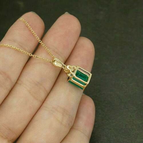 Natural Emerald Solitaire Pendant  Gold Plated 925 Sterling Silver Jewelry Diwali  Anniversary Gift Birthday Valentine Gift for Women/Girls