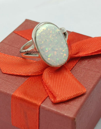 Natural Opal Ring ,October Birthstone Ring , Stunning Oval Cut Natural Opal Anniversary Ring ,Mother Day Gift , Birthday Gift