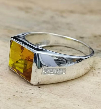 Natural Yellow Sapphire 6.25 carat ring, 925 Sterling Silver, Handmade ring for Men And Women Christmas Gift.