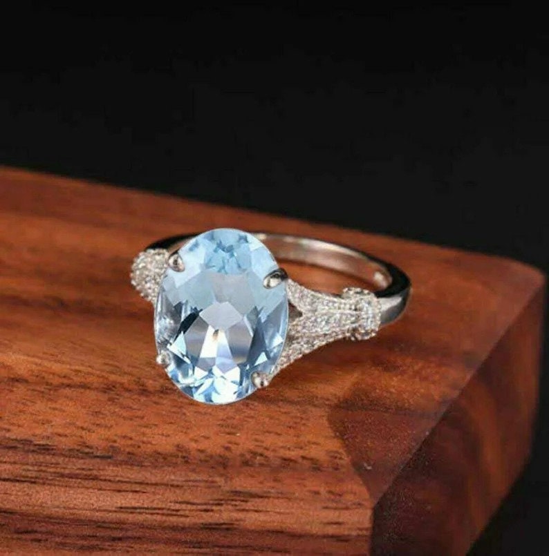 Exceptional Unheated 6.25 Ctw Santa Maria Blue Aquamarine 18K White Gold Large Cocktail Statement Art Deco Ring