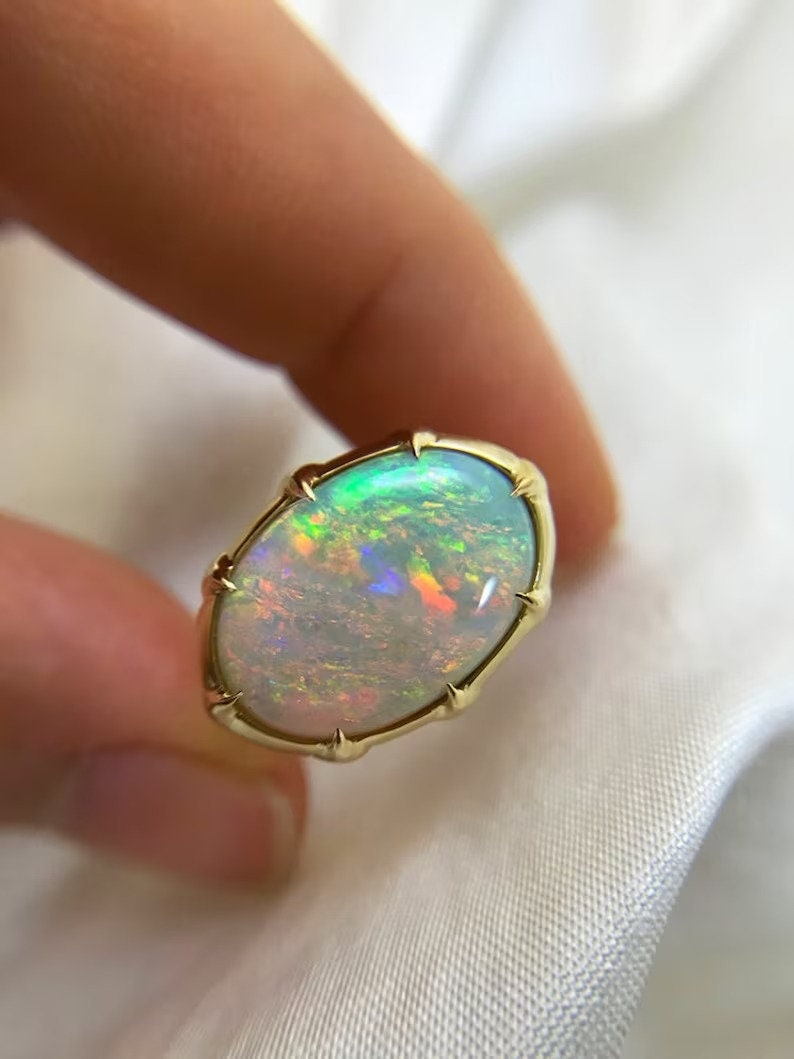 Nūr White Opal Gold-Plated Ring