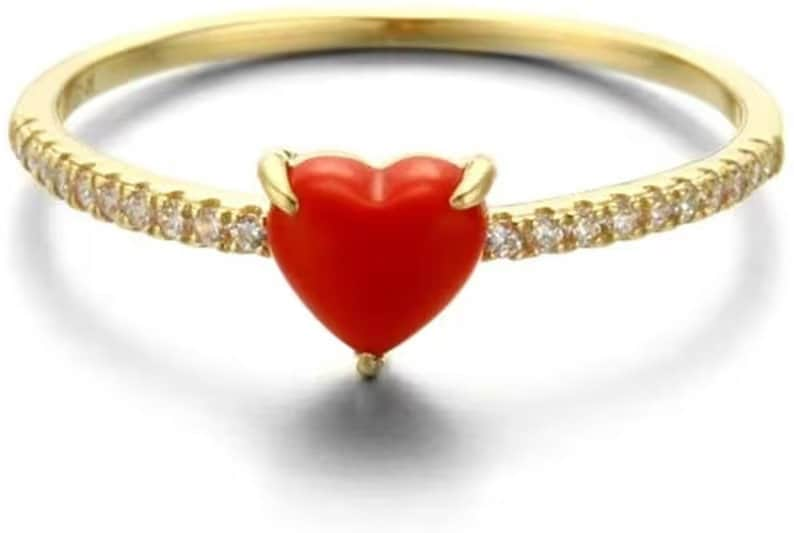 Natural Heart Coral 5 Carat Ring, Gold Plated Ring, Handmade Ring For Men And Woman, Christmas Gift