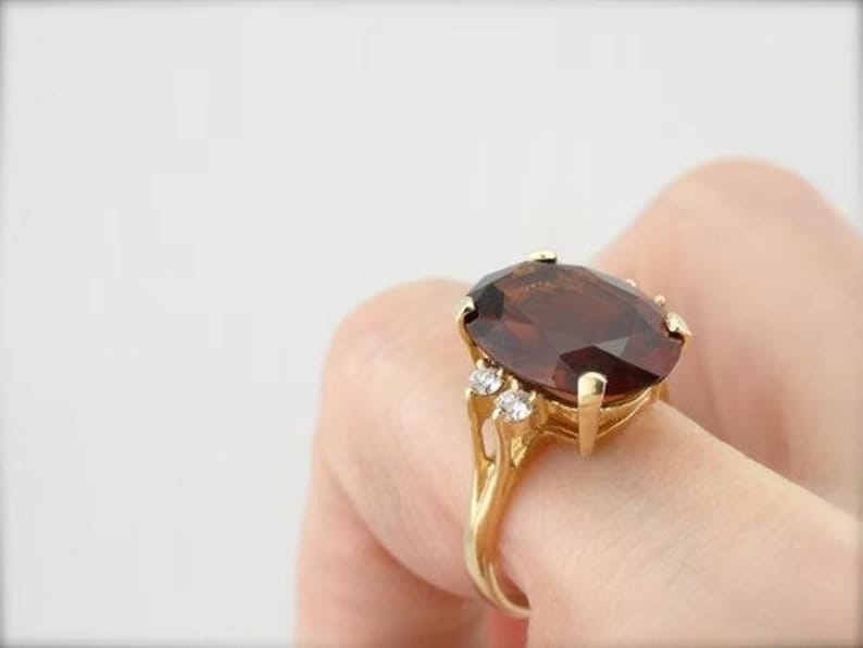 Natural Hessonite Garnet 7.25 Carat Ring, 14k Yellow Gold, Handmade Ring Anniversary Gift For Love.