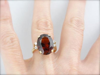 Natural Hessonite Garnet 7.25 Carat Ring, 14k Yellow Gold, Handmade Ring Anniversary Gift For Love.